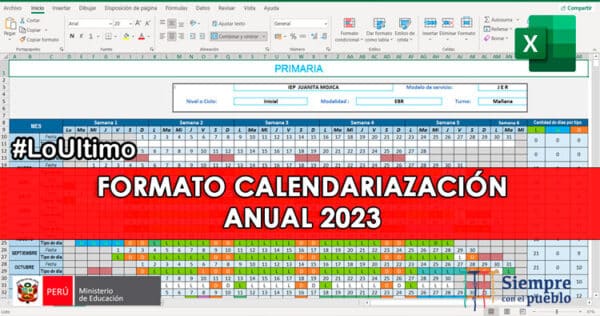 FORMATO CALENDARIAZACIÓN ANUAL 2023 EXCEL (MINEDU)
