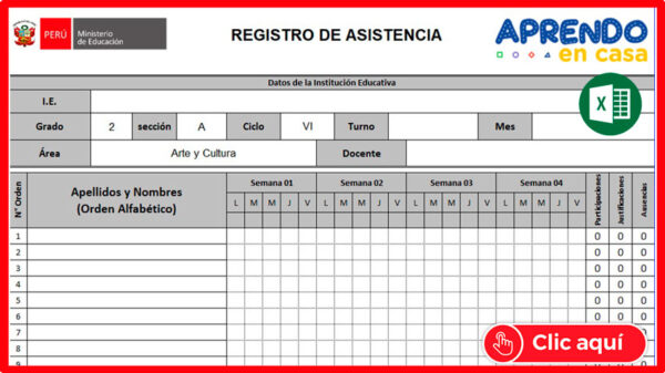 Registro De Asistencia Actualizado De La Estrategia Aprendo En Casa Inicial Primaria Secundaria Editable Ministerio De Educacion